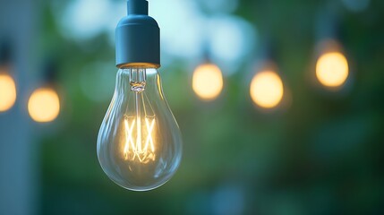 Aufkleber - Illuminated Vintage Light Bulb Hanging Against a Blurred Background of Warm Sunset Glow : Generative AI