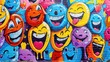© Shodaime - Vibrant Graffiti Mural of Giggling Faces: A Celebration of Joy and Urban Art