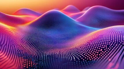 Leinwandbilder - Abstract colorful wavy surface with glowing particles.