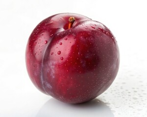 Wall Mural - Fresh Plum on a White Background With Water Droplets. Generative AI