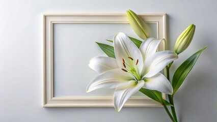 Sticker - Elegant White Lily Displayed in a Vintage Frame Arrangement. Generative AI