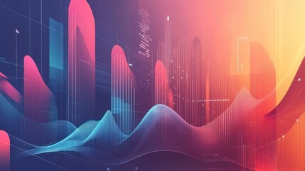 Aufkleber - Abstract data visualization with vibrant color gradients and dynamic wave patterns representing technological advancement or financial growth.
