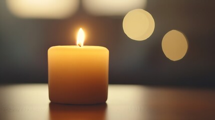 Wall Mural - Serene glowing candle with soft light creating a relaxing atmosphere for meditation and ambiance : Generative AI