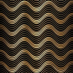 Sticker - Elegant Black Wave Lines With Gold Edges on Isolated Background. Generative AI