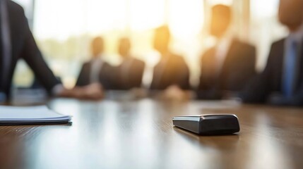 Fototapete - Business meeting with people in suits gathered around a conference table : Generative AI