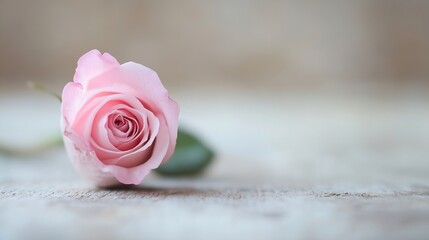 Poster - Delicate pink rose bloom against a softly blurred background creating a serene and romantic atmosphere : Generative AI