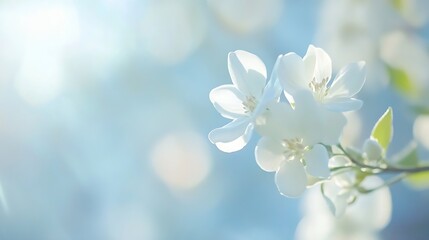 Aufkleber - Delicate white flowers blooming beautifully against a soft blurred background in springtime : Generative AI
