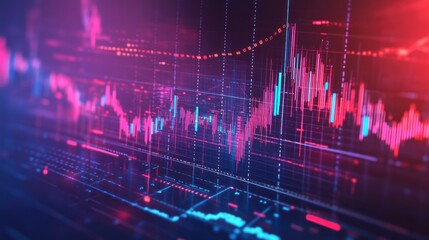 Aufkleber - Abstract digital graph showing market trends, data visualization with vibrant colors and dynamic lines.