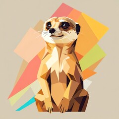 Wall Mural - Geometric Meerkat: A Vibrant Low Poly Animal Portrait