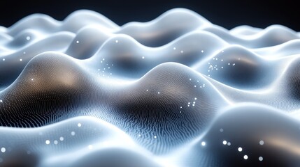 Leinwandbilder - Abstract digital landscape with glowing particles and undulating surfaces.