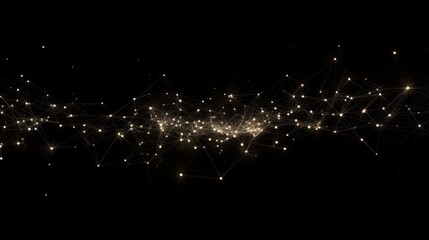 Fototapete - Abstract digital network connection, glowing particles and lines on black background.