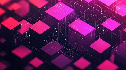 Leinwandbilder - Abstract digital network with glowing pink and purple cubes and connecting lines.