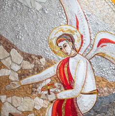 Wall Mural - MILAN, ITALY - MARCH 8, 2024: The detail of mosaic of angel in the church Chiesa dei Santi Giacomo e Giovanni by Ivan Rupnik (2002).