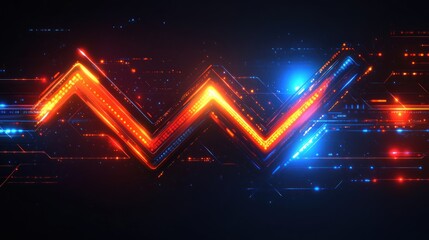 Aufkleber - Abstract digital wave with glowing red and blue lines on dark background.