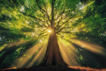 Poster - A scene with sunlight shining through the branches of a tree, creating a warm and cozy atmosphere