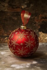 Wall Mural - A decorative Christmas ornament on a table, featuring red and gold colors