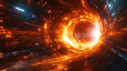 Aufkleber - Abstract fiery vortex tunnel with glowing energy and digital elements.