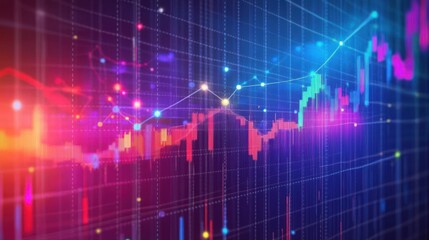 Fototapete - Abstract financial data visualization with vibrant color gradients and dynamic lines showing market trends and growth.