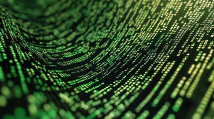Poster - Abstract flowing green code lines, digital data stream, software development concept.