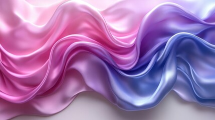 Poster - Abstract flowing pink, purple, and blue silk fabric waves.