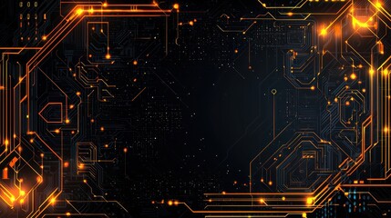 Fototapete - Abstract Technology Background with Glowing Lines and Circuit Patterns in Dark Color Theme for Digital Design
