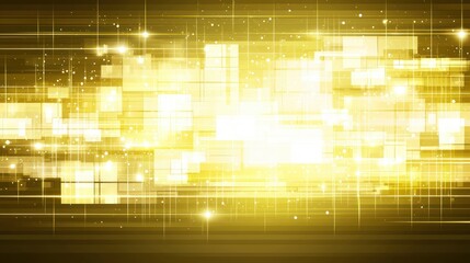 Poster - Bright Golden Abstract Background with Glowing Squares and Lines for Creative Designs and Modern Themes