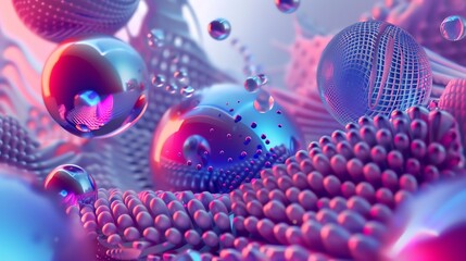 Wall Mural - an abstract 3d render with colorful, glowing spheres and organic shapes.