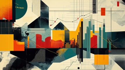 Aufkleber - Abstract geometric composition with charts and graphs, depicting data visualization and financial analysis.
