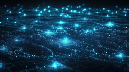 Aufkleber - Abstract glowing blue digital network, data flow, connection, technology background.