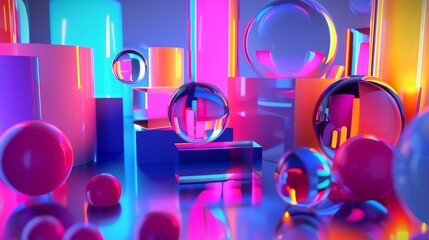 Wall Mural - a 3d render with colorful, geometric shapes.