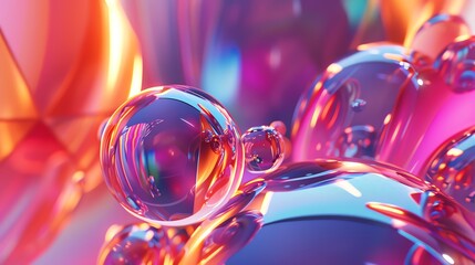 Wall Mural - abstract background of colorful, glowing, spheres and geometric shapes.