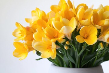 Wall Mural - A bunch of bright yellow flowers arranged in a clean white vase