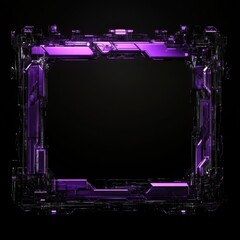 Fototapete - Vibrant purple digital frame featuring intricate techno designs, set against a deep black backdrop, creating a captivating visual experience