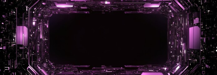Poster - Intricate techno-inspired design with a vivid purple digital frame contrasting against a deep black backdrop creating a mesmerizing visual experience filled with energy and depth