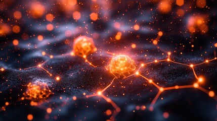 Aufkleber - Abstract glowing network nodes and connections on dark background.