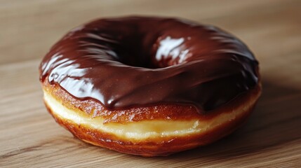 Wall Mural - A single donut sitting on a wooden table, ready to be enjoyed