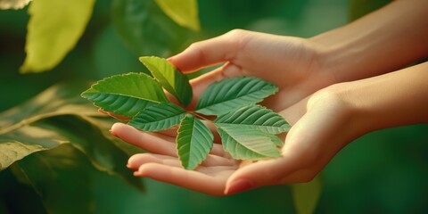 Sticker - A person holds a leaf in their hand, possibly symbolizing nature or a connection to the outdoors