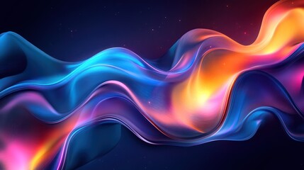 Poster - Abstract vibrant wavy flow, neon blue and orange.