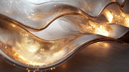Poster - Abstract gold and silver flowing waves with light.