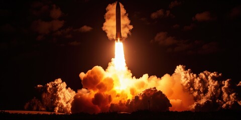 Wall Mural - a space shuttle lifting off from its launchpad into the sky