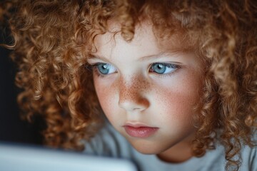 Wall Mural - A young girl's face with distinctive freckles, great for a personal or family photo