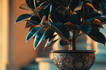 Poster - A small potted plant sits on a table, with a simple and clean background