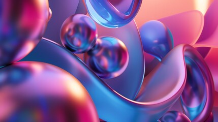 Wall Mural - abstract 3d render of colorful, glowing, geometric shapes.