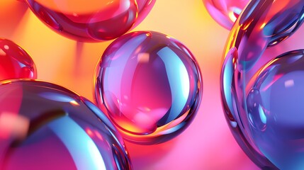 Wall Mural - abstract background with colorful, glowing, spheres and geometric shapes.