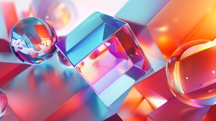 Wall Mural - a colorful abstract background made of iridescent, geometric shapes.