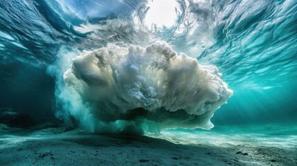 Poster - Underwater wave collapse, ocean floor, sunlight, sandy bottom, nature photography
