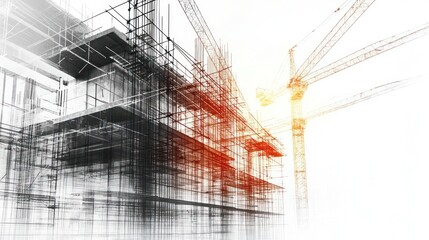 Aufkleber - Urban Construction Cranes, Scaffolding, Cityscape, Development