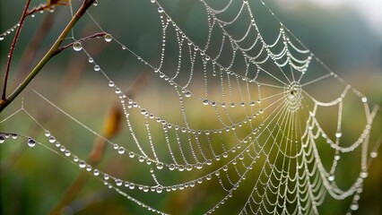 Close-Up of Dew-Covered Spiderweb
