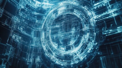 Futuristic digital data sphere rotating, complex network background, tech concept
