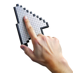 Wall Mural - hand clicking pixelated cursor digital technology icon graphic web data on transparent background